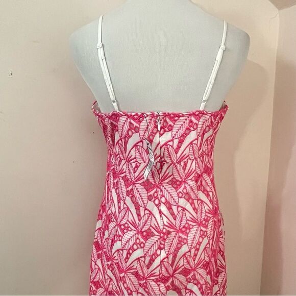 Crown & Ivy Hot Pink and White Embroidered Eyelet Spaghetti Strap Dress 8 NEW - Picture 2 of 7